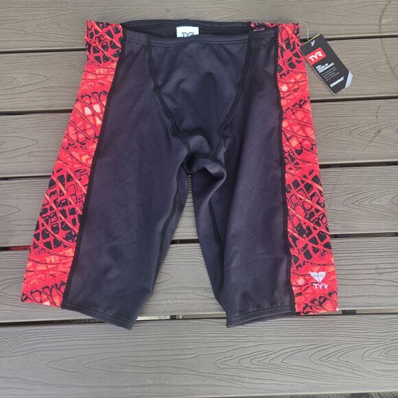 TYR  Durafast Elite P lexus Red/black Men's Boy's Swim Jammer Size 32 New - Picture 1 of 3